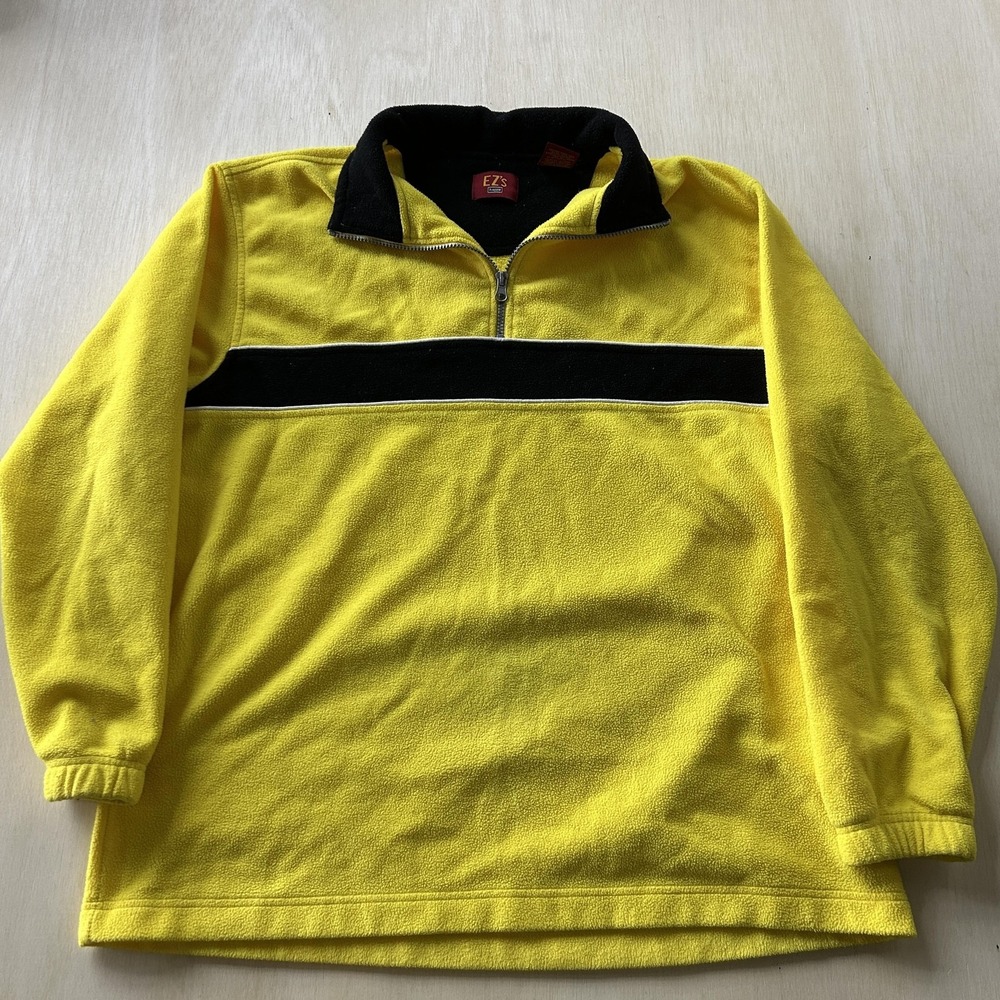 Y2K Haggar Sweatshirt Mens Large Yellow Fleece 1/4 Zip Pullover Fleece Stripe